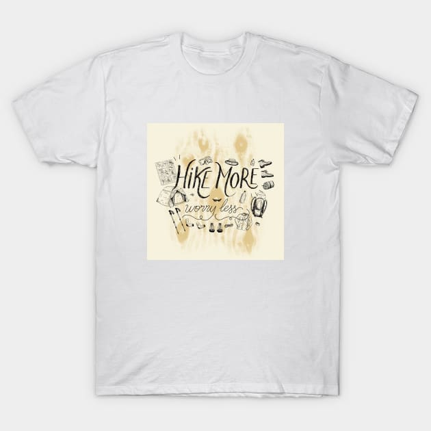 Hike more, worry less quote lettering illustration T-Shirt by agus.cami